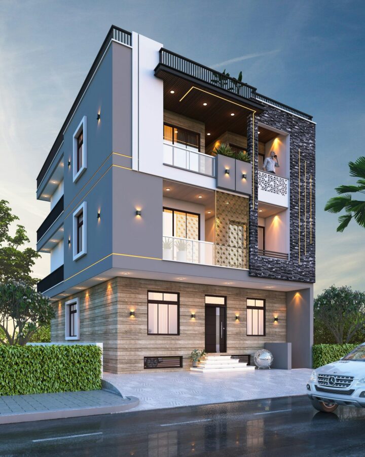 Phối cảnh nhà phố 4 tầng có sân thượng