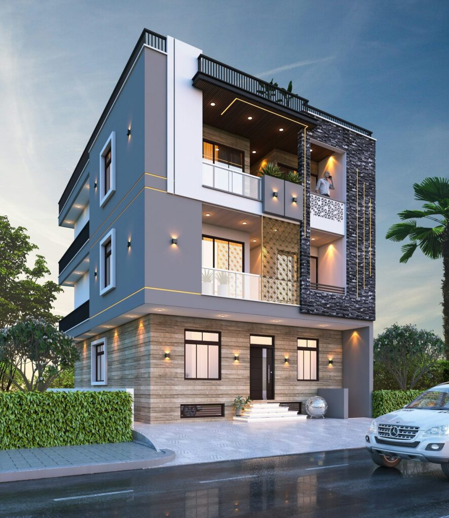 Phối cảnh nhà phố 4 tầng có sân thượng